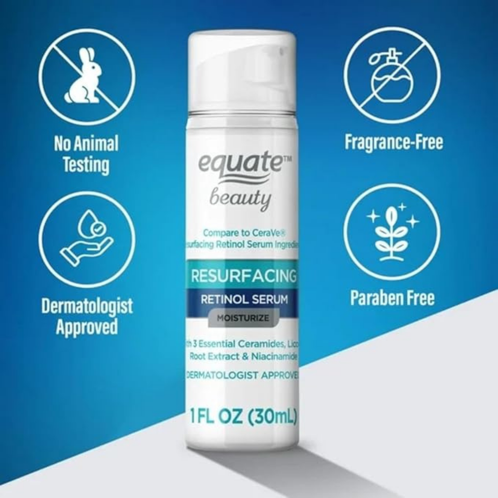 Equate Beauty Resurfacing Retinol Serum, Moisturize, with Ceramides and Niacinamide, 1 FL OZ