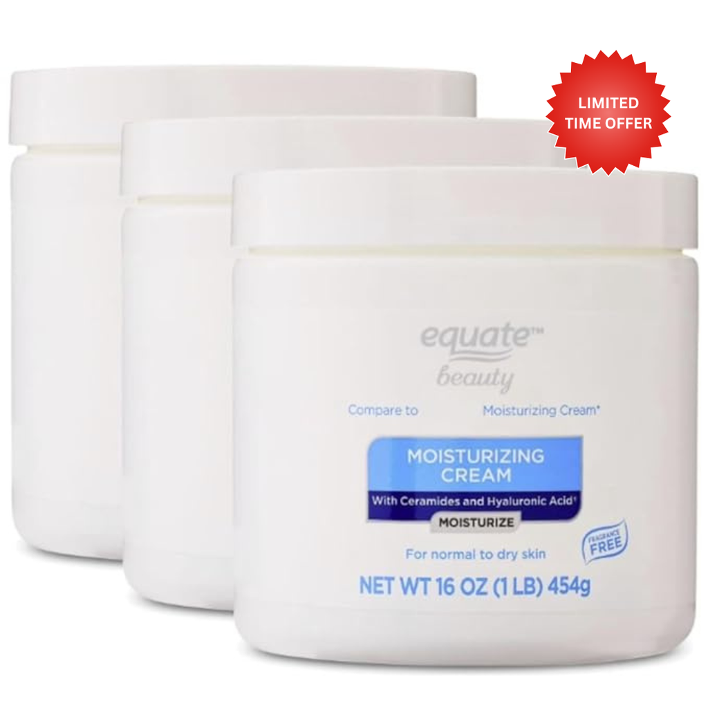 Equate Beauty Moisturizing Cream with Ceramides and Hyaluronic Acid, Daily Moisturizer For Normal to Dry Skin,Moisturizing Cream, 16 oz (3 Pack)