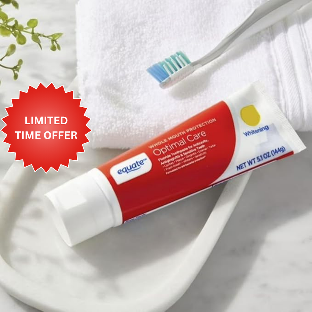 Equate Optimal Care Whole Mouth Protection Fluoride Toothpaste, Anticavity, Antigingivitis, Whitening, 5.1 oz, 2 Pack