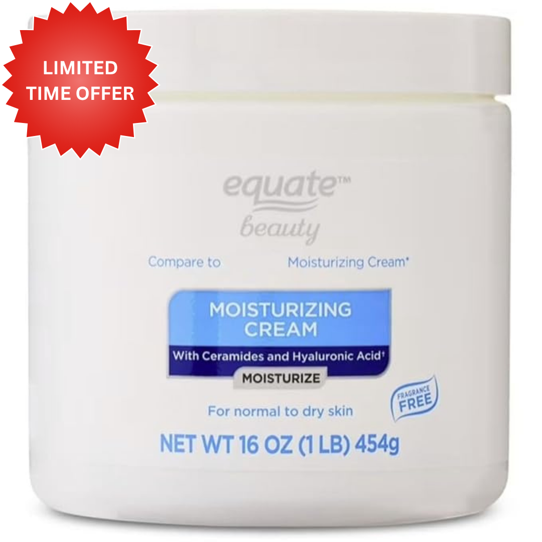 Equate Beauty Moisturizing Cream with Ceramides and Hyaluronic Acid, Daily Moisturizer For Normal to Dry Skin,Moisturizing Cream, 16 oz (3 Pack)