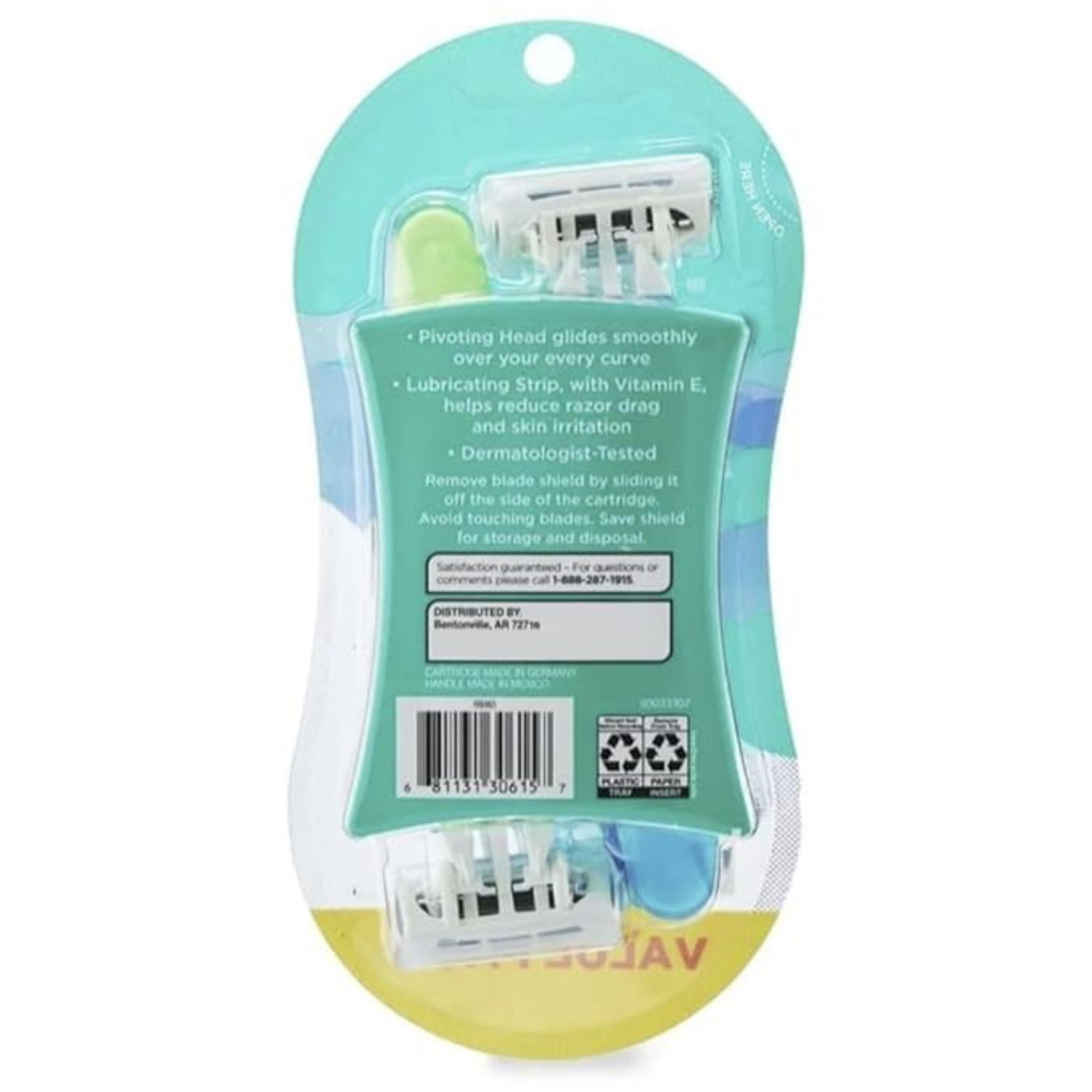 Equate 4 Blade Disposable Razors for Women, Vitamin E Lubricating Strip, Pivoting Head, 6 Count, Value Pack (2 PACK)