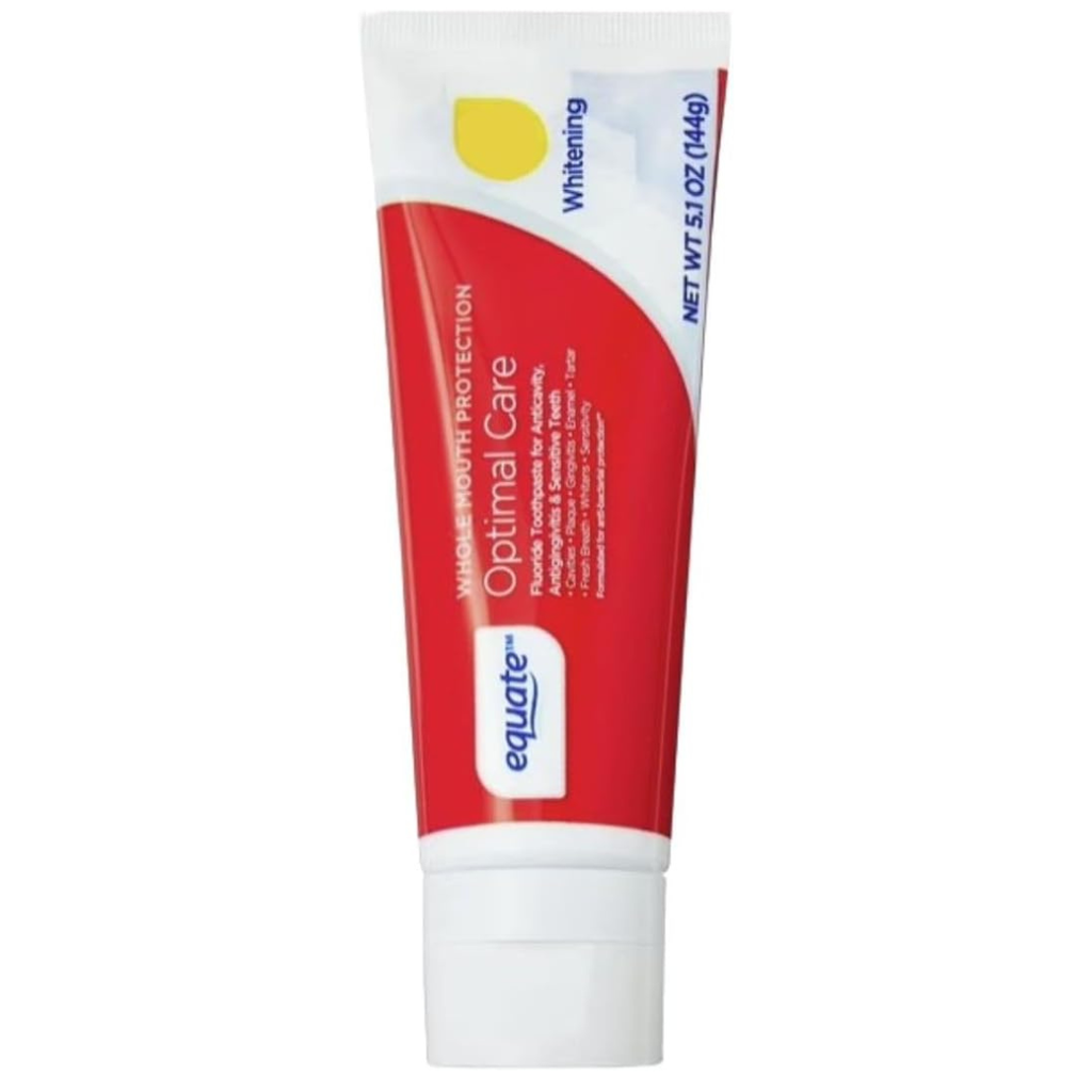 Equate Optimal Care Whole Mouth Protection Fluoride Toothpaste, Anticavity, Antigingivitis, Whitening, 5.1 oz, 2 Pack