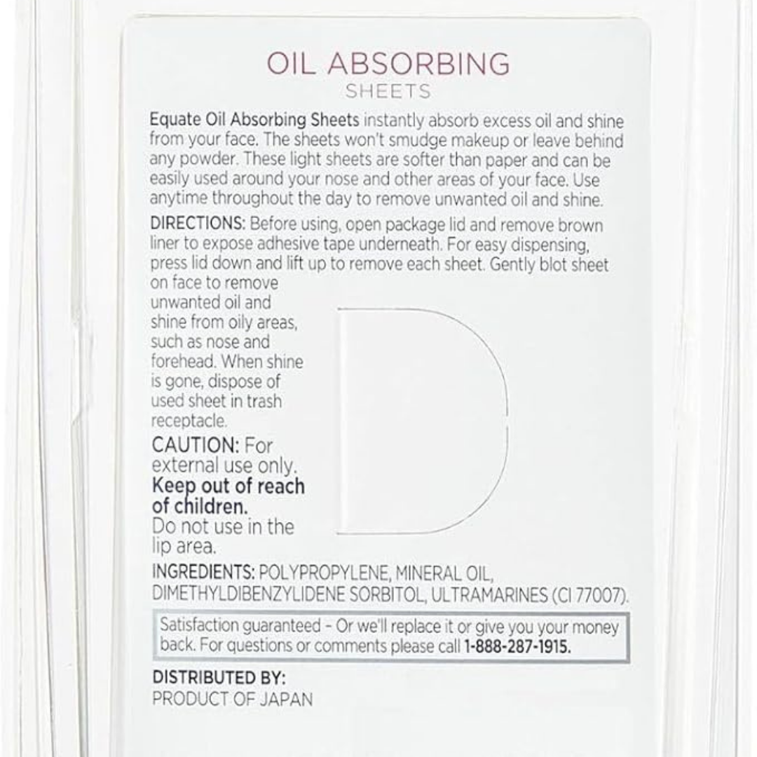 Equate Beauty Oil Absorbing Sheets, 100 Sheets, 1.9 x 3.1 Inches, Fragrance Free (2 PACK)