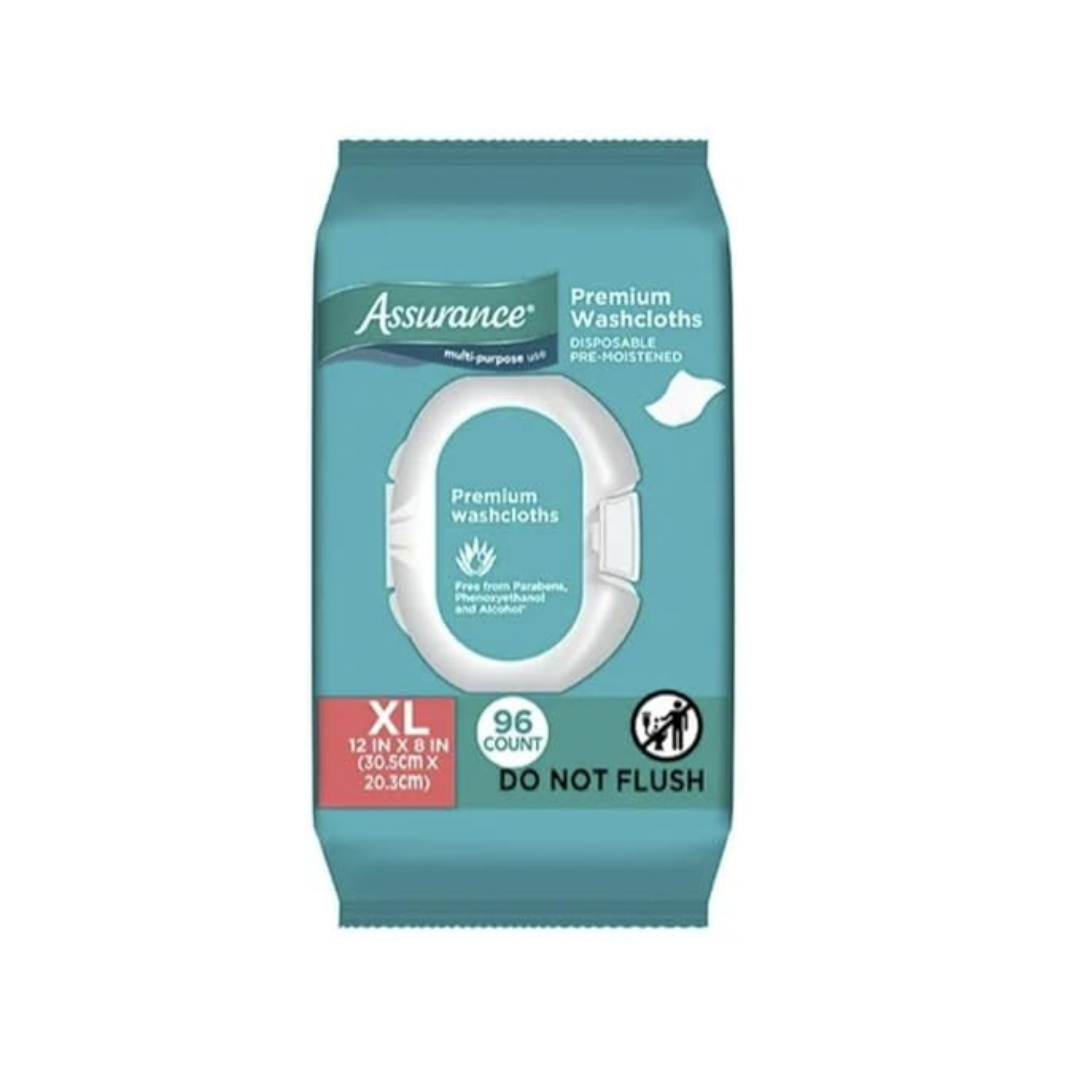 Assurance Pre-Moistened Extra Large Disposable Washcloths, 192ct (2 Packs of 96 Counts)