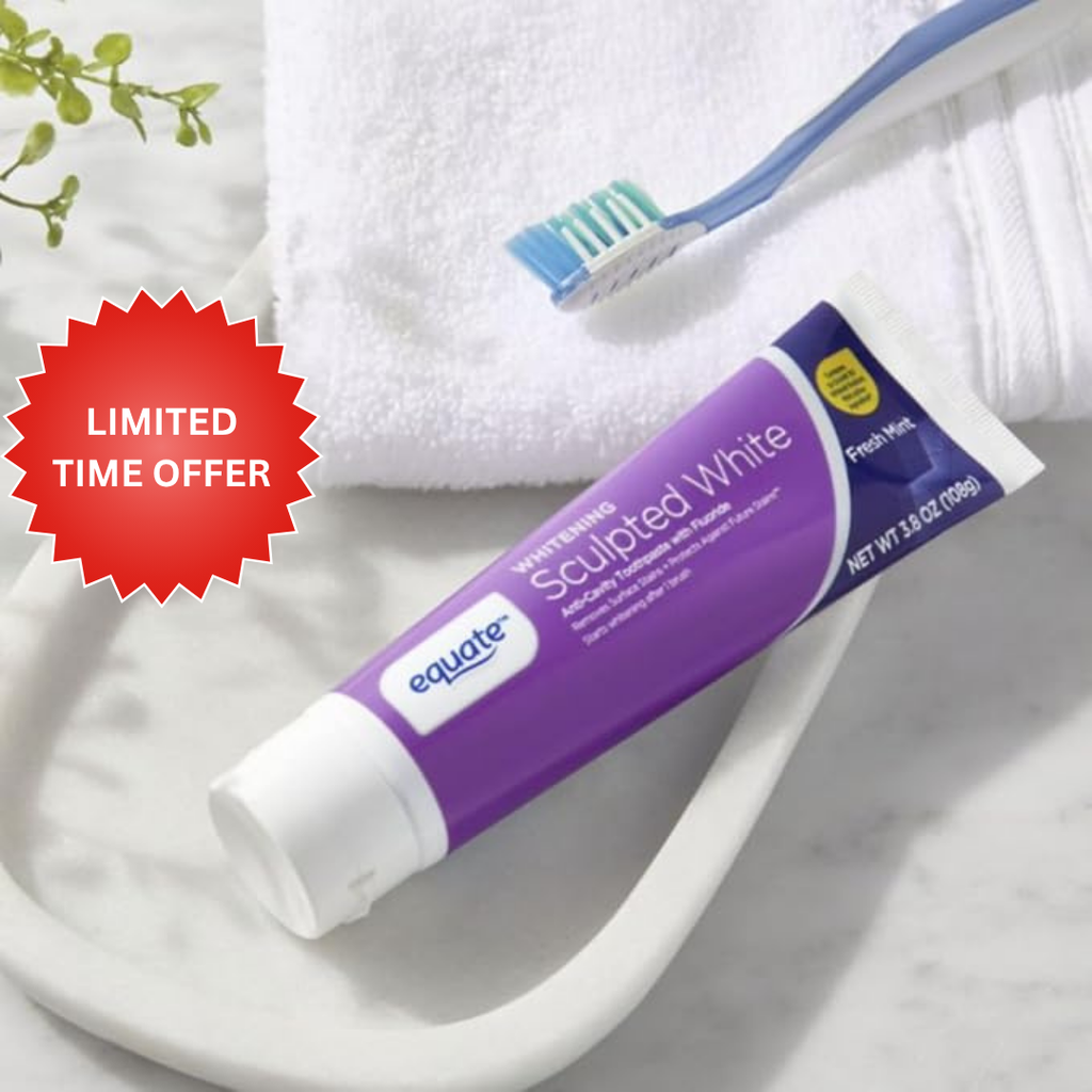 Equate Sculpted White Whitening Anti-Cavity Toothpaste with Fluoride, Fresh Mint, 3.8 oz, 2 Pack