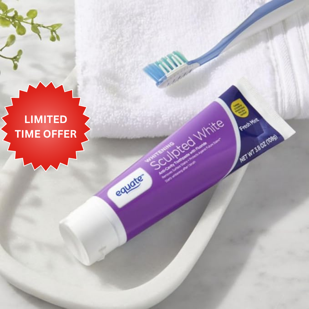 Equate Sculpted White Whitening Anti-Cavity Toothpaste with Fluoride, Fresh Mint, 3.8 oz, 2 Pack