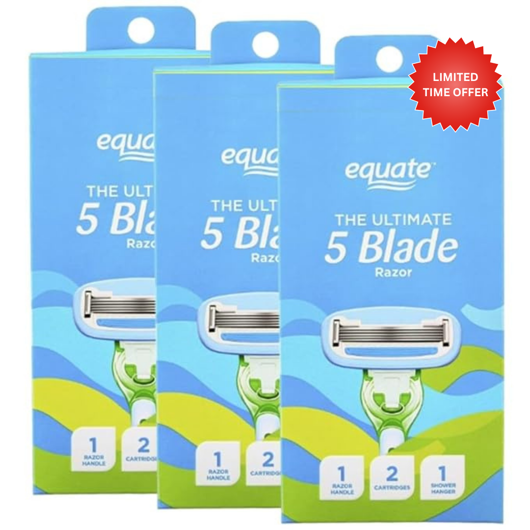 Equate The Ultimate 5 Blade Razor for Women with Shea Butter and Vitamin E, 1 Handle and 2 Cartridges, 3 Pack
