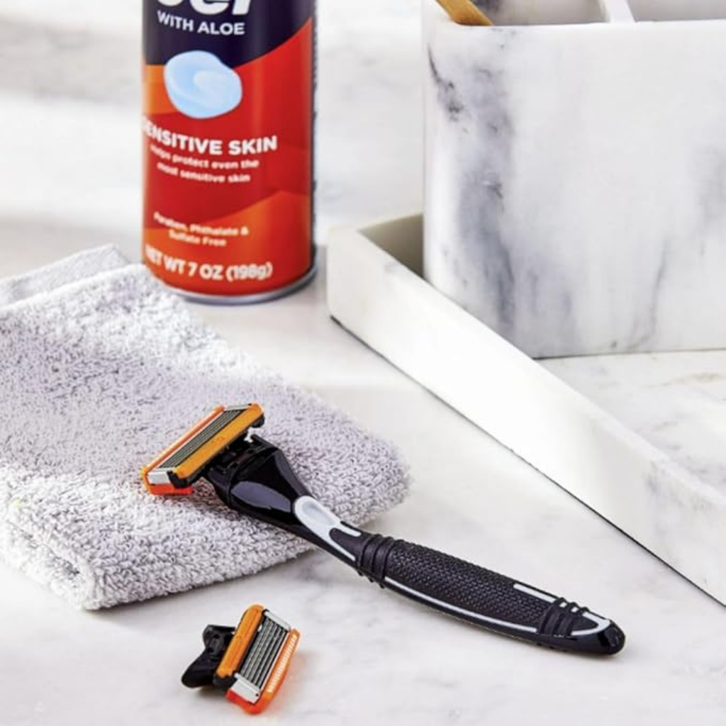 Equate 5 Blade Razor with Trimmer, Triple Coated Blades, Lubrication Strips, Flip Back Trimmer, 1 Razor and 2 Refills, 2 Pack