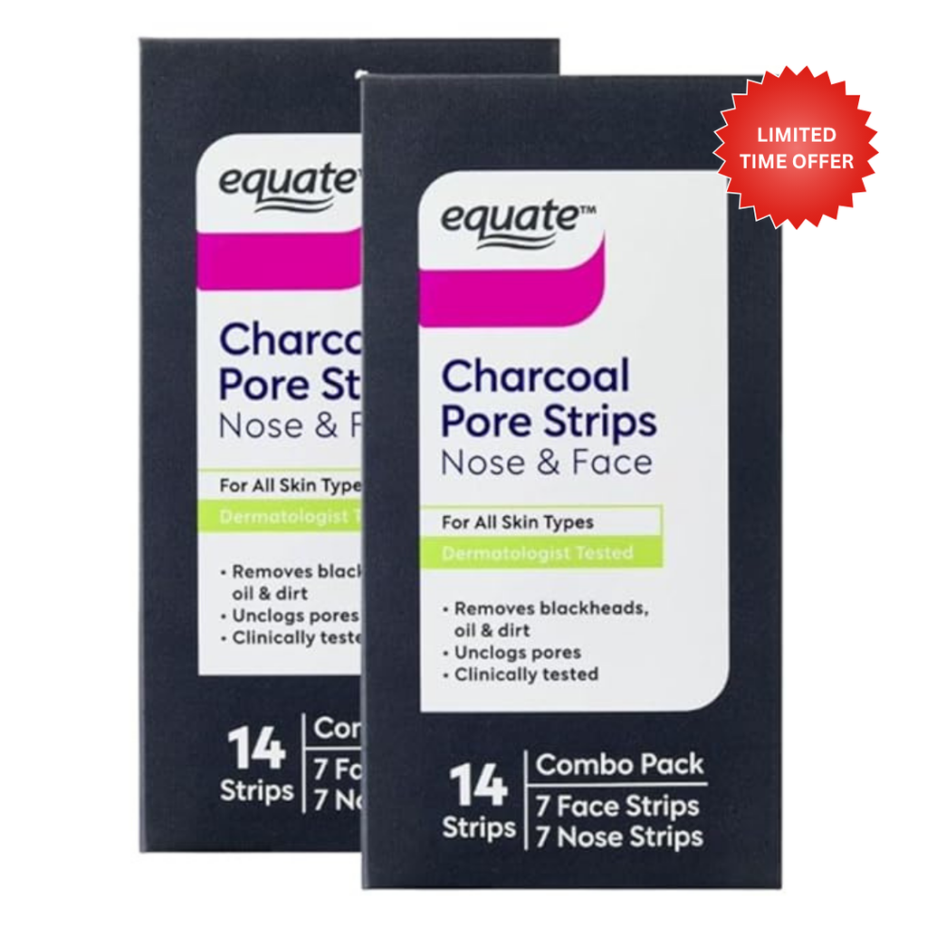 Equate Charcoal Pore Strips for Nose and Face, Removes Blackheads Oil and Dirt, 14 Strips, 7 Face 7 Nose, Dermatologist Tested (2 PACK)