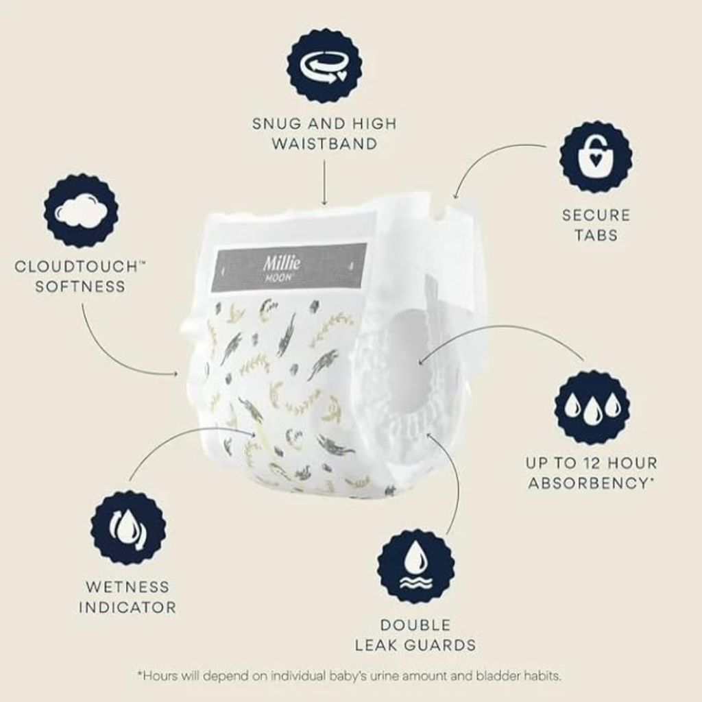Millie Moon Luxury Diapers (Size-4 and Count-132) White(Pack of 2)