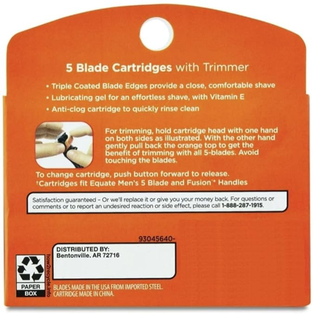 Equate 5 Blade Razor Cartridge Refills with Trimmer, compatible with Equate 5 Blade Handles, 24 Count 2 PACK