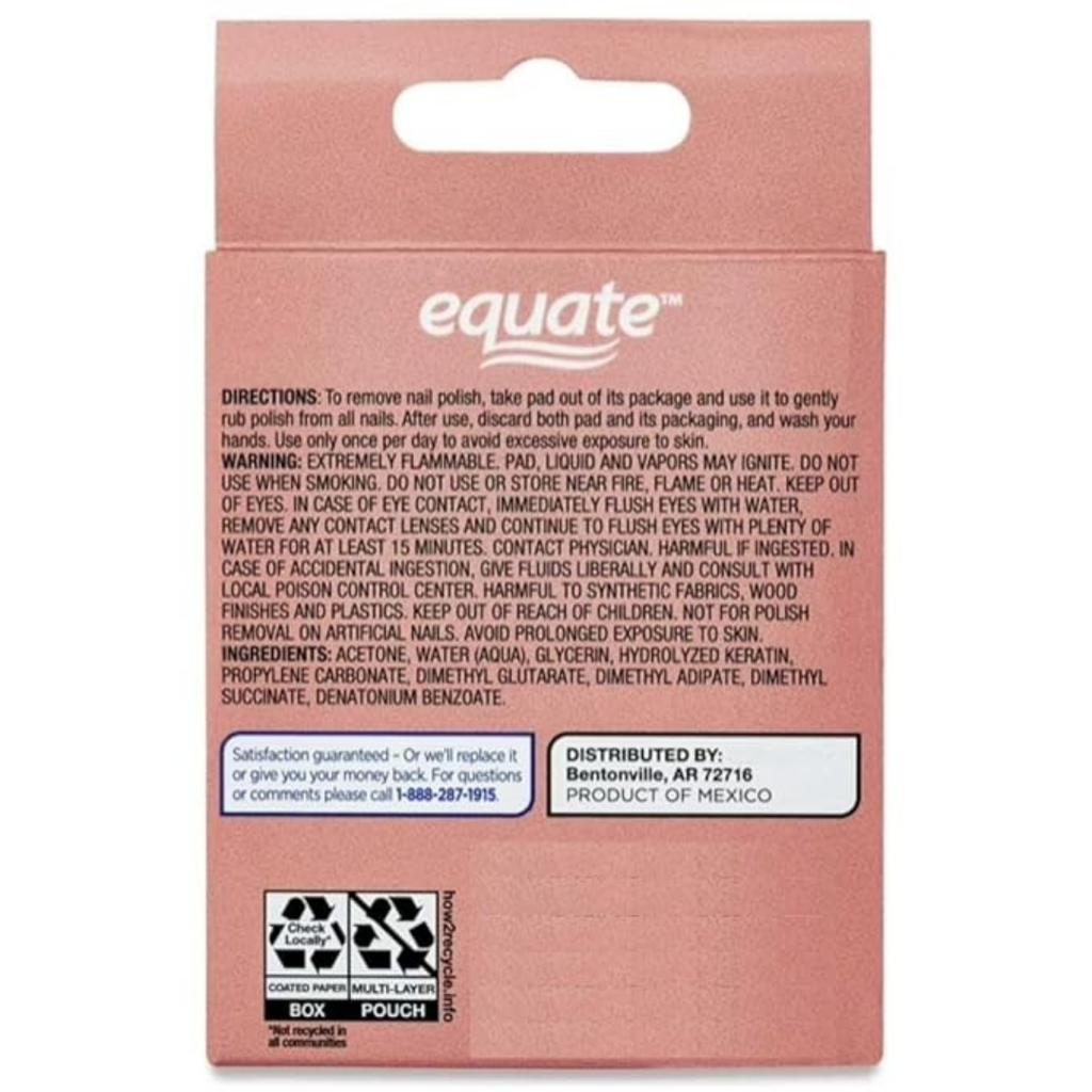 Equate™ Nail Polish Remover Pads for Natural Nails, Regular Formula, Paraben Free, Fragrance Free, 10 Pads, 2 Pack
