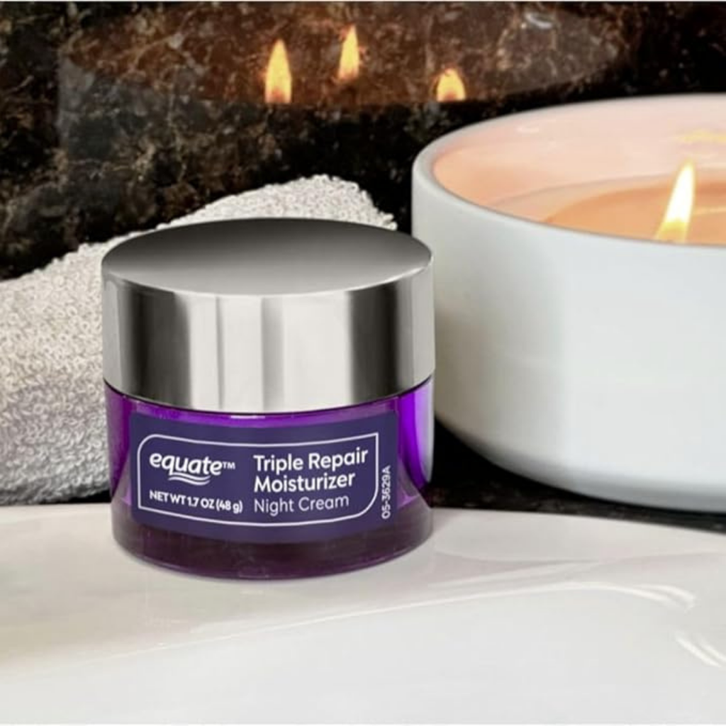 Equate Triple Repair Moisturizer Night Cream, For All Skin Types, Dermatologist Tested, 1.7 oz, (2 Pack)