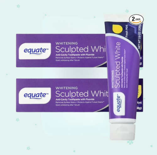 Equate Sculpted White Whitening Anti-Cavity Toothpaste with Fluoride, Fresh Mint, 3.8 oz, 2 Pack