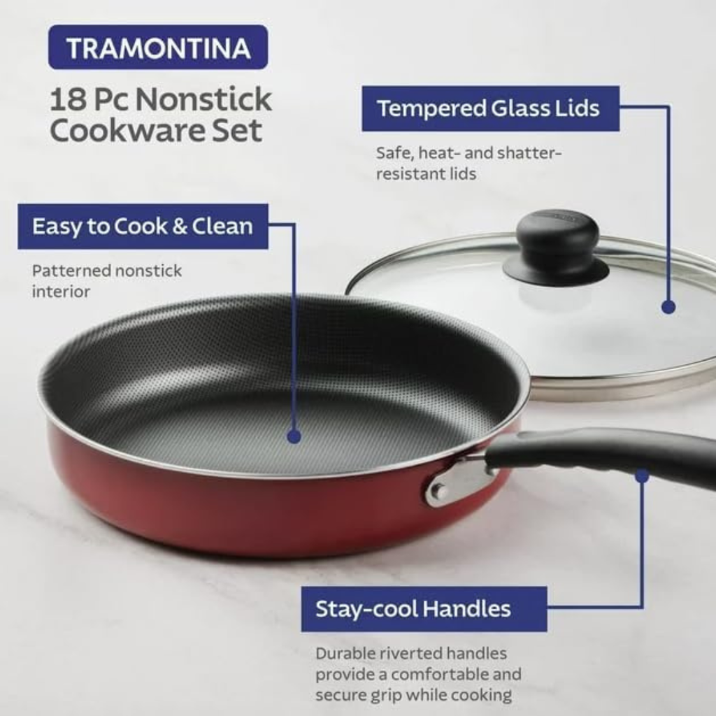 Blazeeria Primaware 18 Piece Nonstick Pots & Pans Cookware Set Kitchen Kitchenware Cooking NEW (RED)