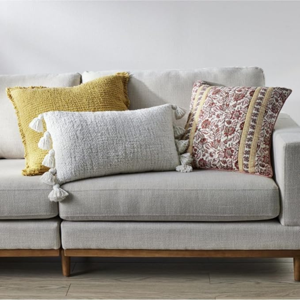 Blazeeria & Co Boucle Oblong Decorative Pure Cotton Pillow with Fringe 14 in x 24 in (White)