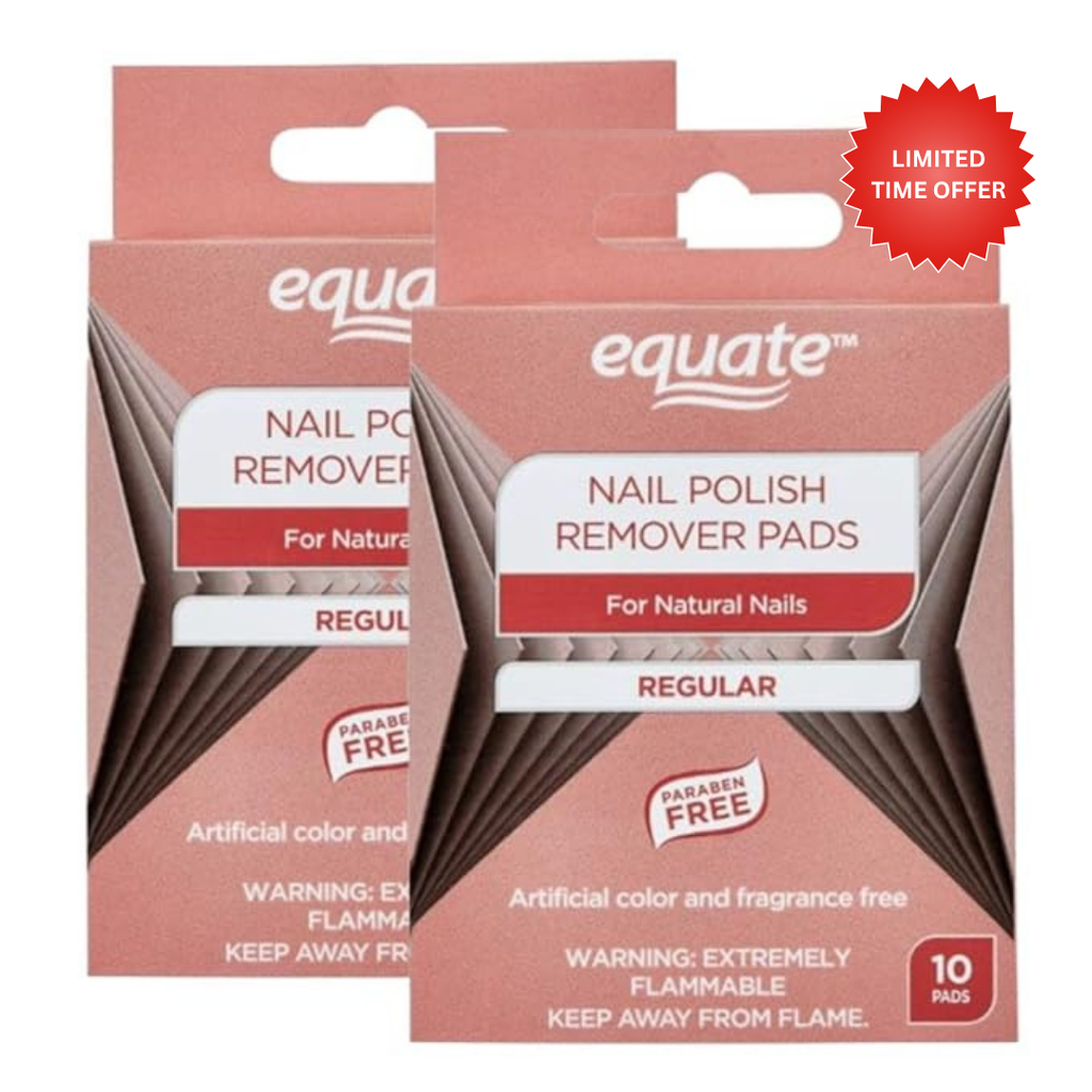 Equate™ Nail Polish Remover Pads for Natural Nails, Regular Formula, Paraben Free, Fragrance Free, 10 Pads, 2 Pack