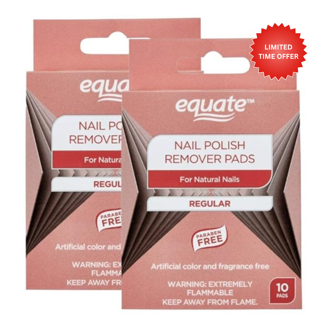 Equate™ Nail Polish Remover Pads for Natural Nails, Regular Formula, Paraben Free, Fragrance Free, 10 Pads, 2 Pack