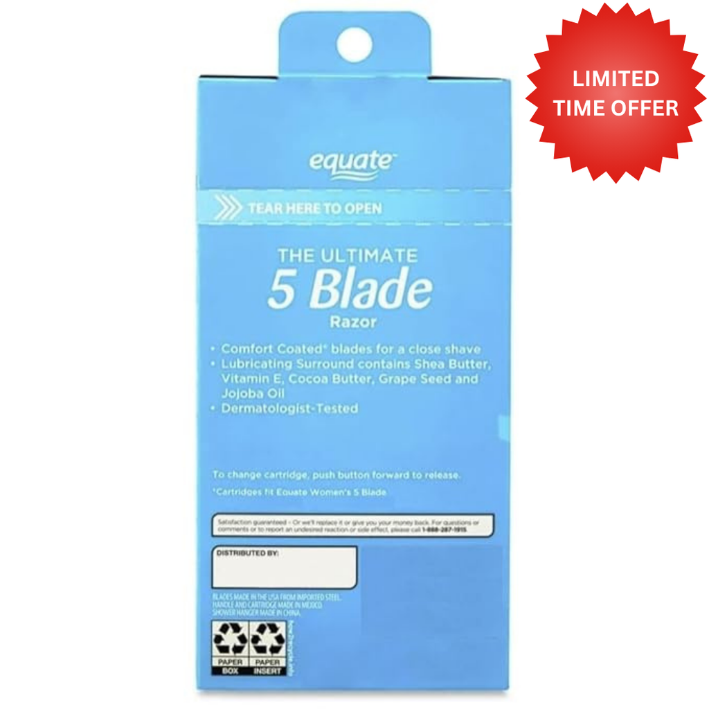 Equate The Ultimate 5 Blade Razor for Women with Shea Butter and Vitamin E, 1 Handle and 2 Cartridges, 3 Pack