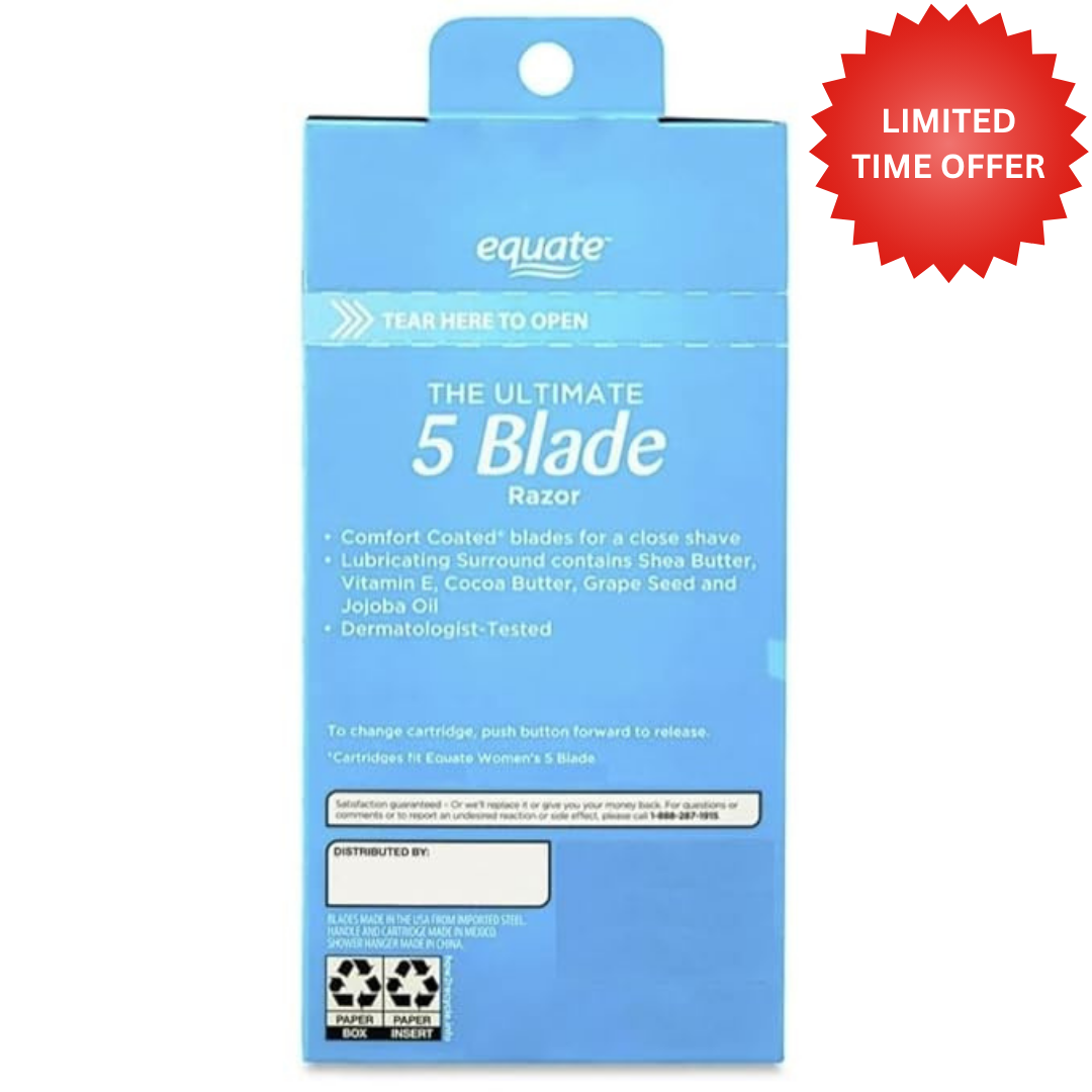 Equate The Ultimate 5 Blade Razor for Women with Shea Butter and Vitamin E, 1 Handle and 2 Cartridges, 3 Pack