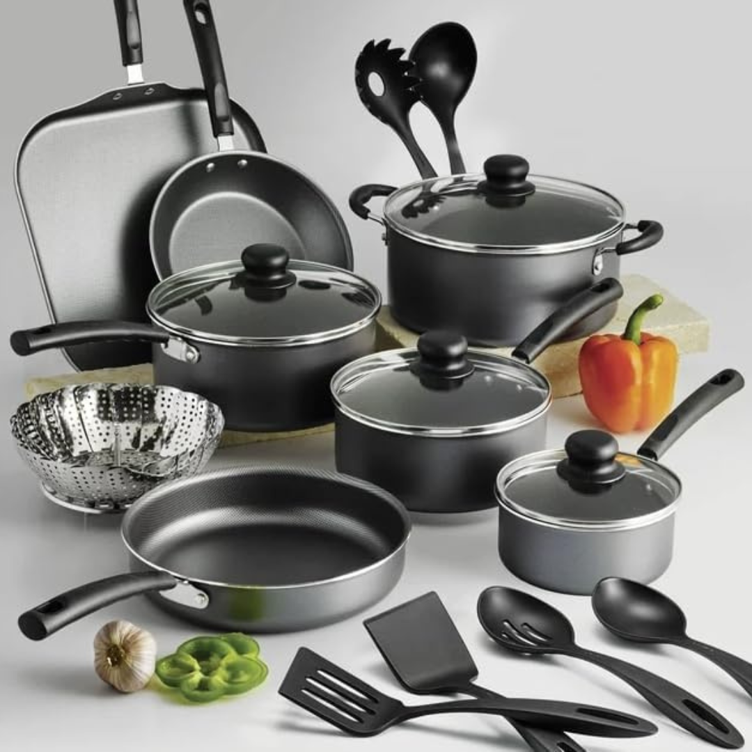 Blazeeria Primaware 18 Piece Nonstick Pots & Pans Cookware Set Kitchen Kitchenware Cooking NEW (GRAY)