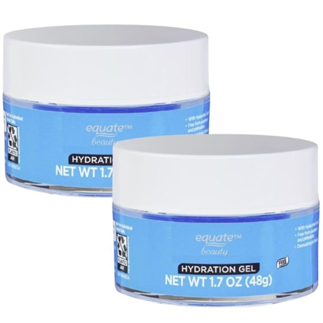 Equate Beauty Hydration Gel Facial and Neck Moisturizer, Fast-Absorbing, with Hyaluronic Acid, 1.7 oz, 2 Pack