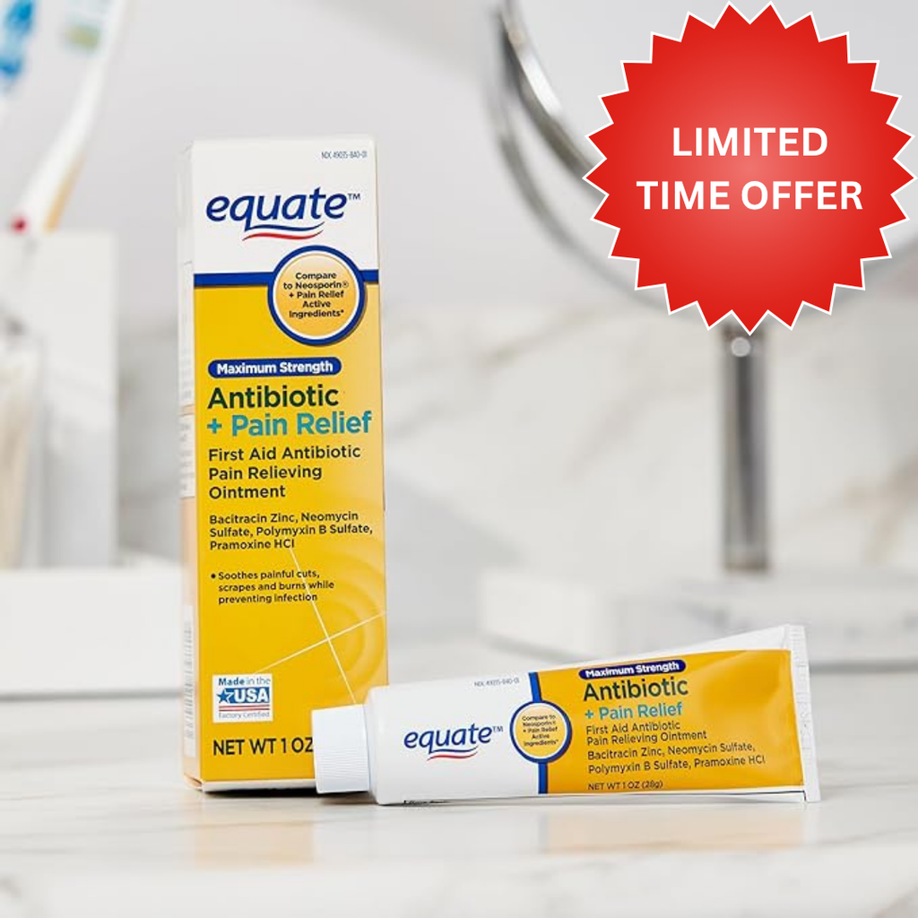 Equate Maximum Strength Triple Antibiotic Ointment Plus Pain Relief, Soothes Painful Cuts, Scrapes, and Burns, While Preventing Infection, 3 Ounce (3 Pack)