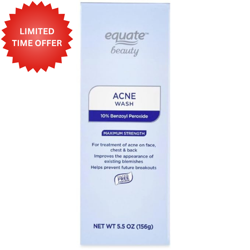 Equate Beauty Maximum Strength Acne Wash, 10% Benzoyl Peroxide, Face and Body Cleanser, 5.5 oz (2 Pack)