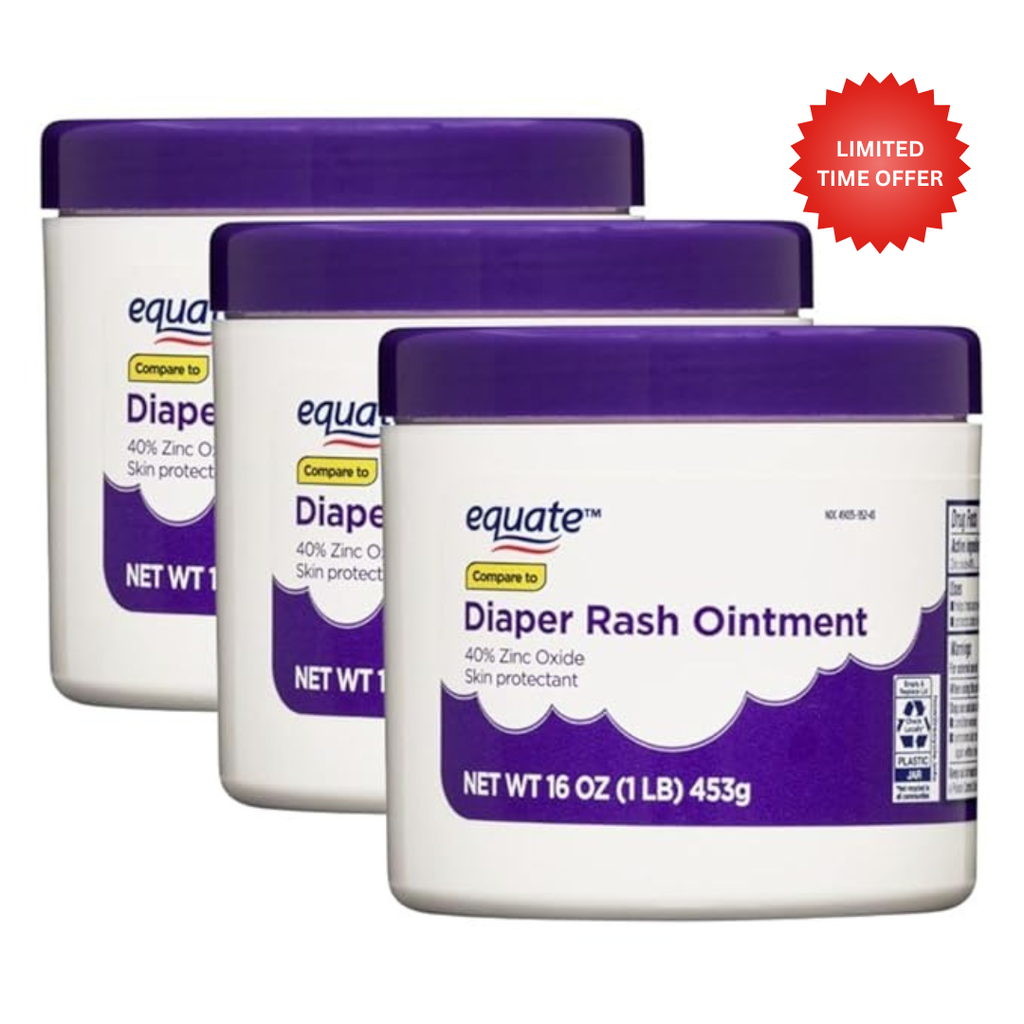 Equate Diaper Rash Ointment, 40% Zinc Oxide Skin Protectant, Paraben Free, Hypoallergenic, 16 oz, 3 Pack