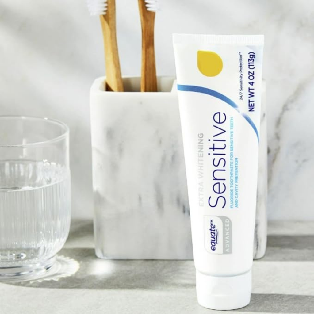 Equate Advanced Sensitive Extra Whitening Fluoride Toothpaste, 4 oz, 4 Pack, Cavity Protection