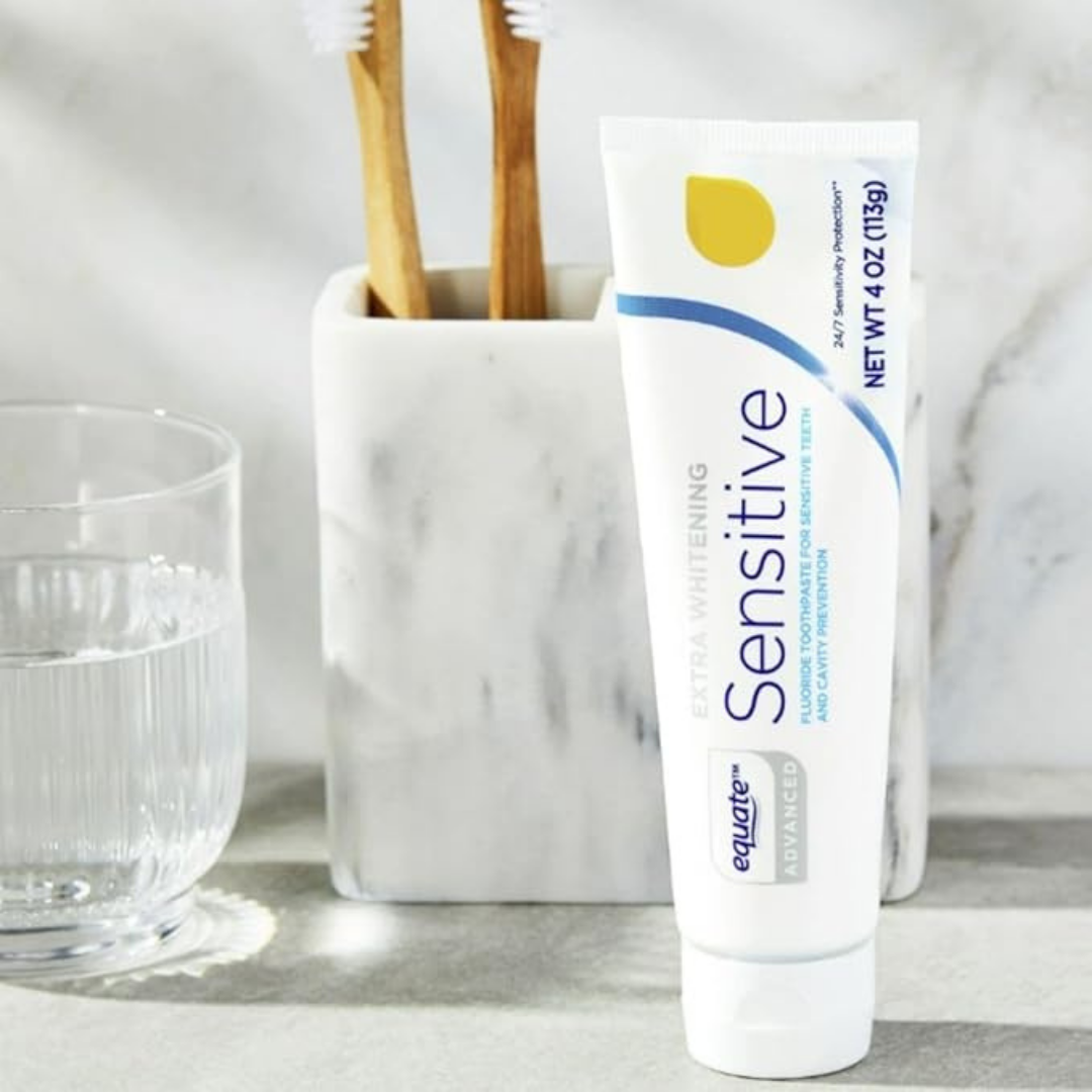 Equate Advanced Sensitive Extra Whitening Fluoride Toothpaste, 4 oz, 4 Pack, Cavity Protection