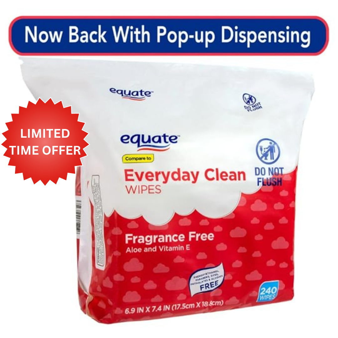 Equate Everyday Clean Baby Wipes, Fragrance Free with Aloe and Vitamin E, 240 Count (2 Pack)