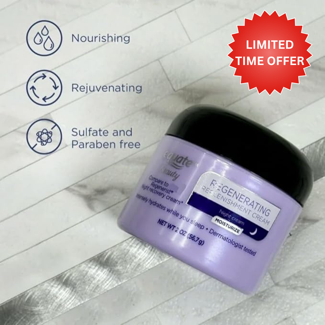 Equate Regenerating Replenishment Night Cream for Moisturizing Face Care, 2 oz, Night Recovery Cream