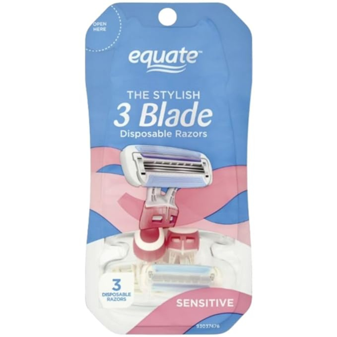 Equate The Stylish 3 Blade Disposable Razors for Women, Sensitive, with Shea Butter and Vitamin E, (3 PACK) 9 Count