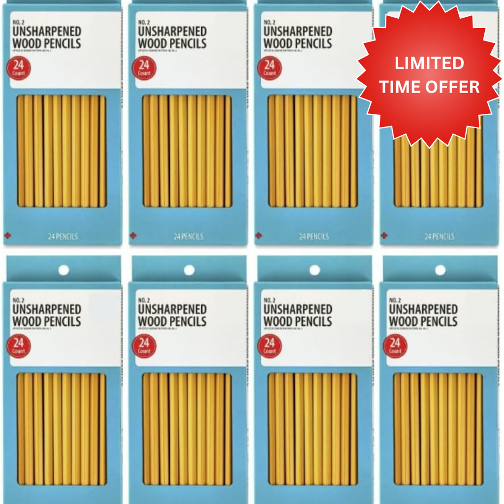 Wood-Cased Pencils, Unsharpened, 2 HB Soft, Yellow, 8 Pack (192 Count)