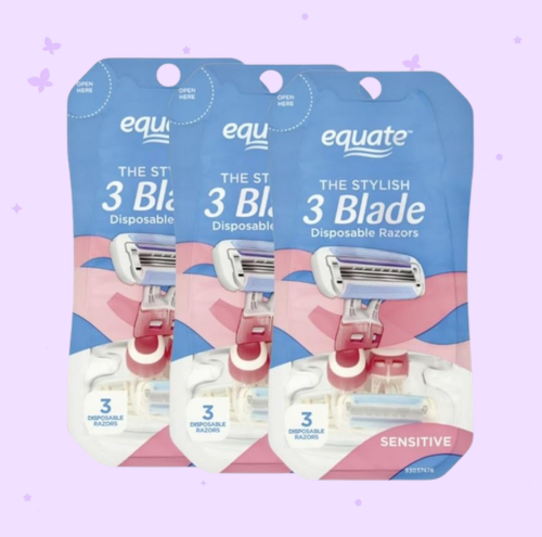 Equate The Stylish 3 Blade Disposable Razors for Women, Sensitive, with Shea Butter and Vitamin E, (3 PACK) 9 Count