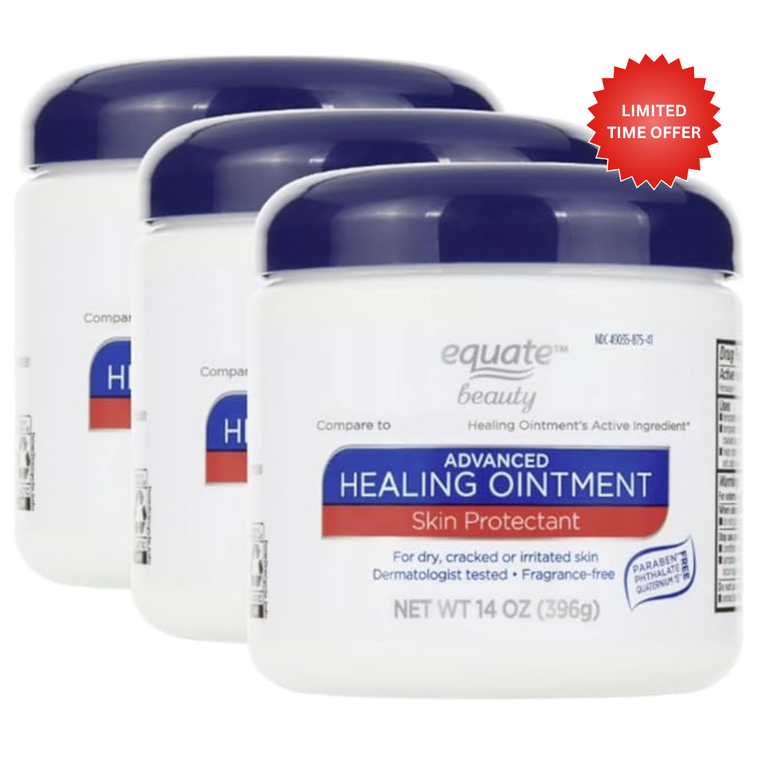 Equate Healing Ointment, Advanced Therapy Skin Protectant, Multi-Purpose Healing Ointment and Body Moisturizer, Holiday Gifts for Self Care, 14 Oz Jar (3 Pack)