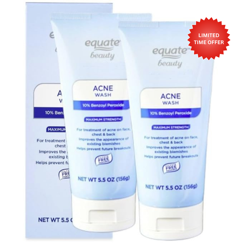 Equate Beauty Maximum Strength Acne Wash, 10% Benzoyl Peroxide, Face and Body Cleanser, 5.5 oz (2 Pack)