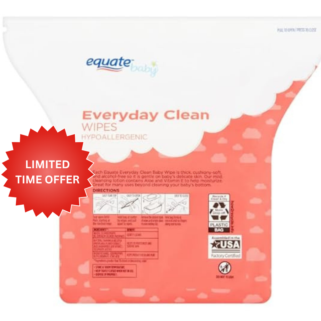Equate Everyday Clean Baby Wipes, Fragrance Free with Aloe and Vitamin E, 240 Count (2 Pack)