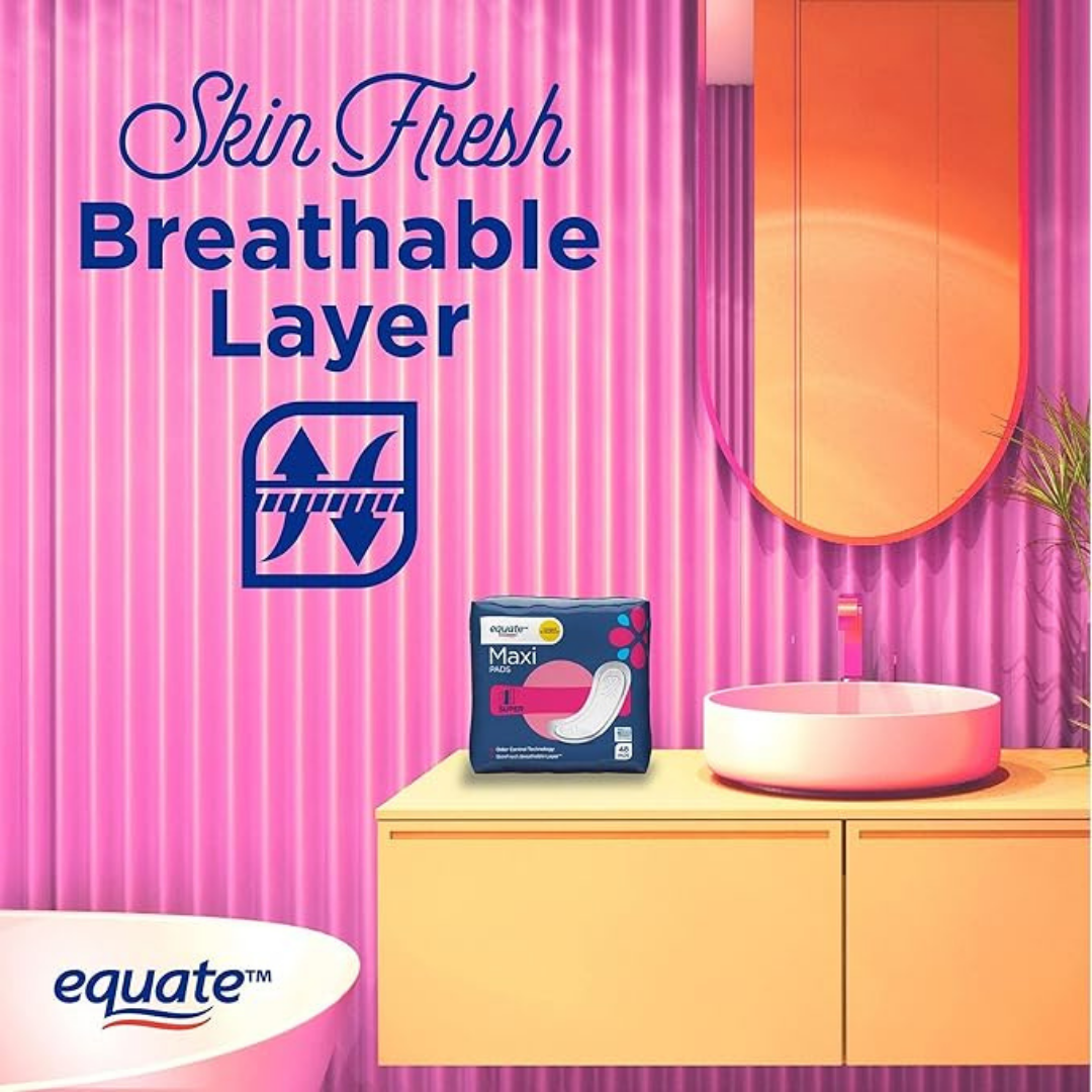 Equate Maxi Pads, Super Absorbency, 48 Count, Made in USA