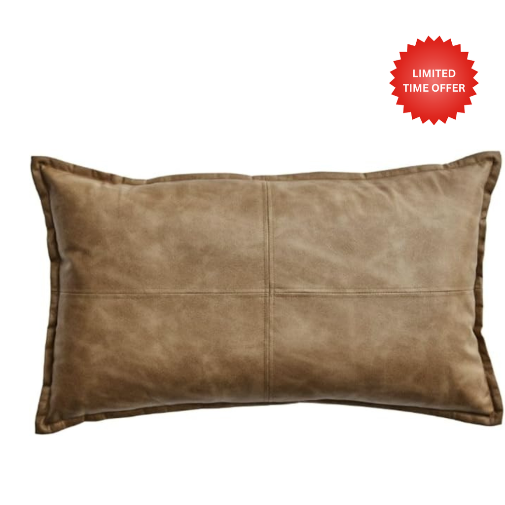 Blazeeria & Co Genuine Beige Leather Pillow Cover Case for Lumbar Throw Couch Pillows - Modern Farmhouse Decorative Sofa Thick & Soft Cushion Covers (Beige, 14" x 24")