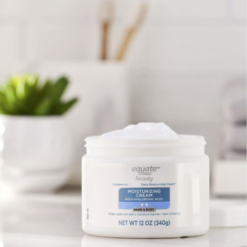 Equate Cream Facial Moisturizing With Hyaluronic Acid, 12 Oz, Daily Moisturizing Cream - Uniquely Developed Hand And Body Moisturizing Cream With Hyaluronic Acid (3 Pack)