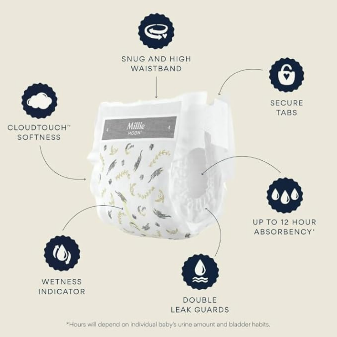 Millie Moon Luxury Disposable Diapers COUCHES DE Luxe (88 Diapers (9lbs-18lbs)