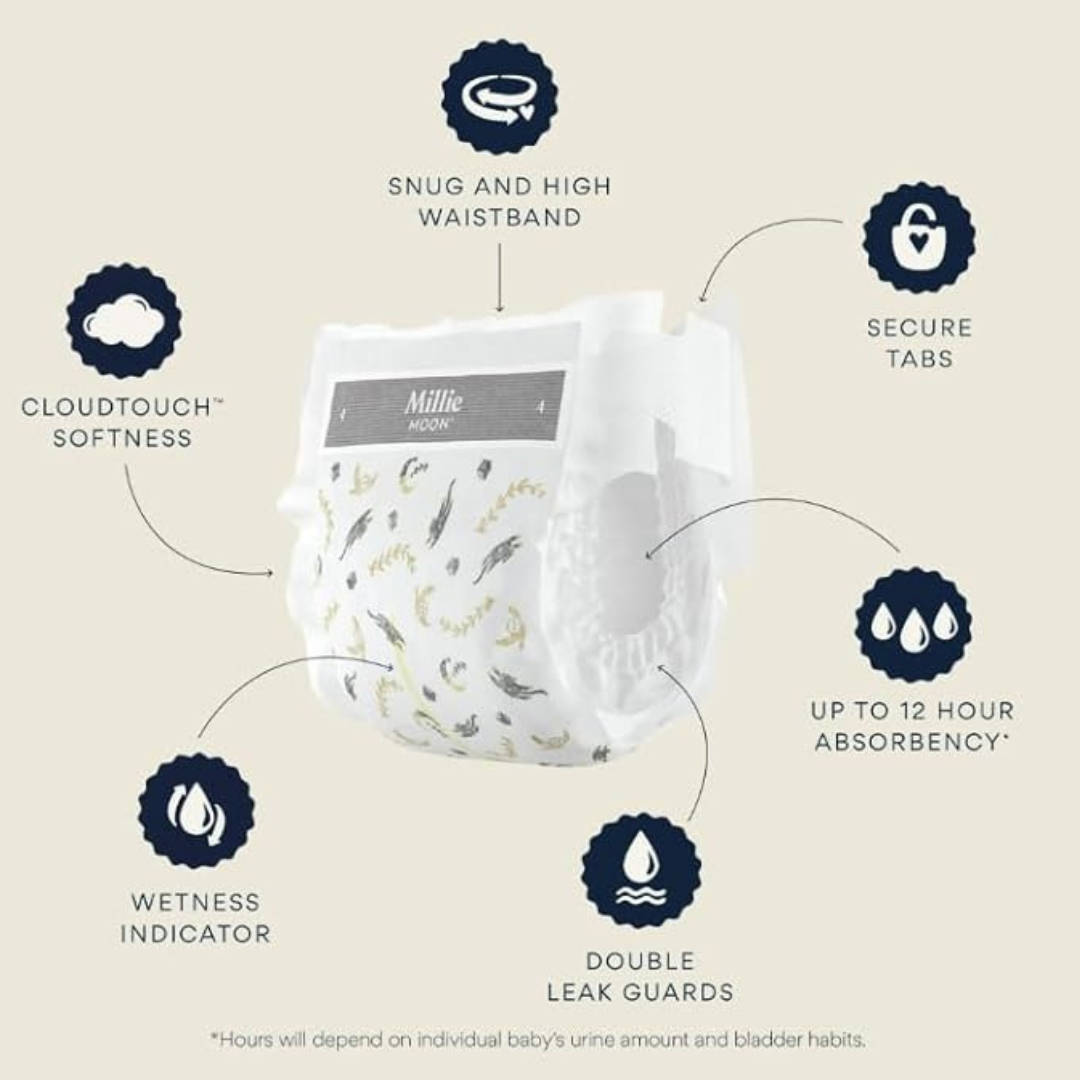 Millie Moon Luxury Disposable Diapers COUCHES DE Luxe (100 Diapers (6lbs-11lbs))