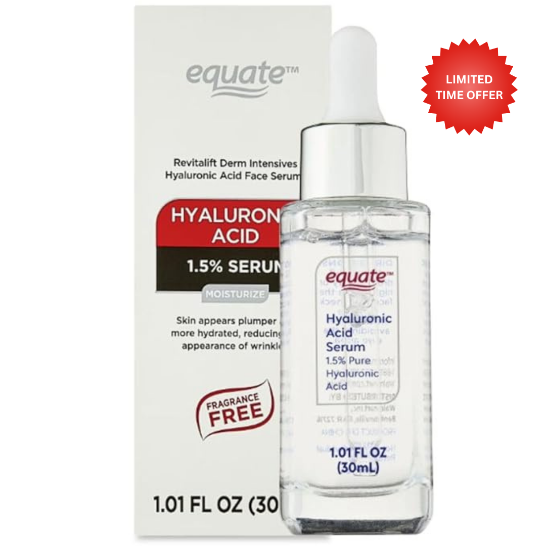 Equate Hyaluronic Acid Serum, 1.5% Pure Hyaluronic Acid, Fragrance Free, Dermatologist Tested, 1.01 FL OZ