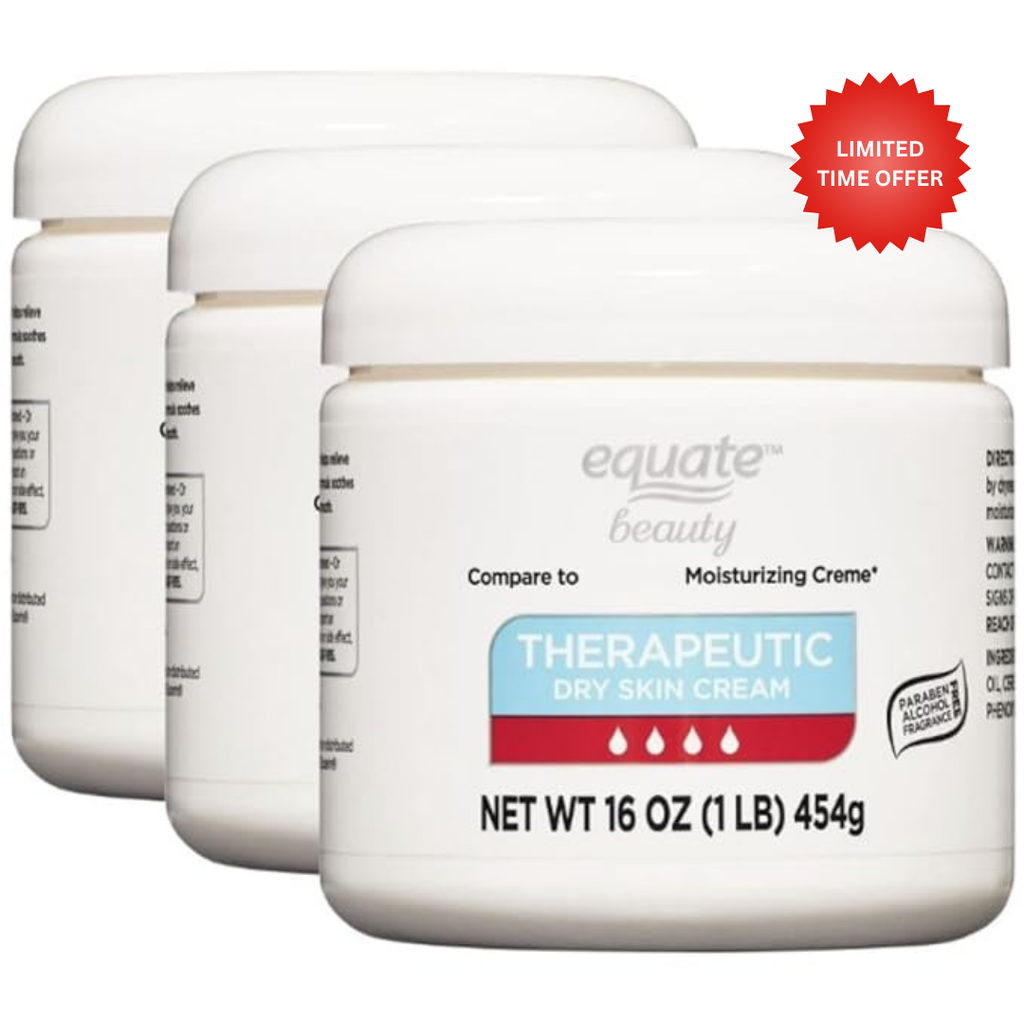 Equate Therapeutic Dry Skin Cream Advanced Repair Body Cream for Very Dry Skin, Fragrance Free Daily Body Moisturizer, 16 Oz Jar (3 Pack)
