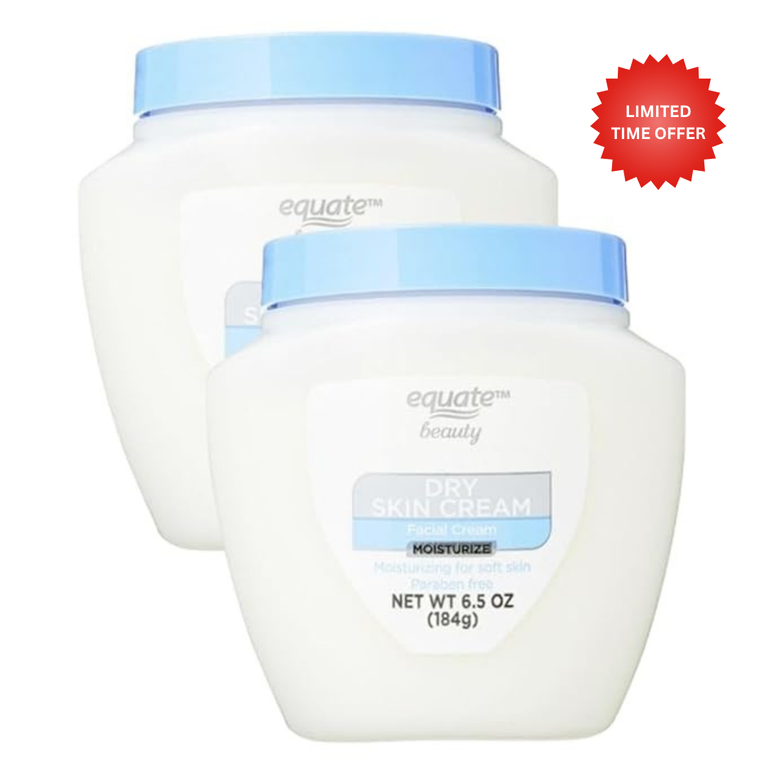 Equate Beauty Dry Skin Facial Cream, Moisturizing for Soft Skin, Paraben Free, 6.5 oz (2 Pack)