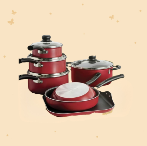 Tramontina 18 Piece Nonstick Cookware Set - Red - Aluminum Construction, Dishwasher Safe, Compatible with Gas, Electric, Ceramic Cooktops - Includes Sauté Pans, Griddle, Dutch Oven, Cooking Utensils