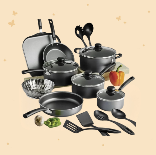 Blazeeria Primaware 18 Piece Nonstick Pots & Pans Cookware Set Kitchen Kitchenware Cooking NEW (GRAY)