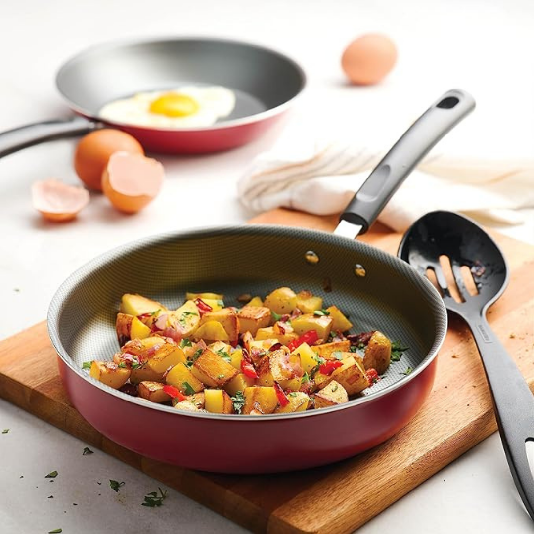 Tramontina 18 Piece Nonstick Cookware Set - Red - Aluminum Construction, Dishwasher Safe, Compatible with Gas, Electric, Ceramic Cooktops - Includes Sauté Pans, Griddle, Dutch Oven, Cooking Utensils
